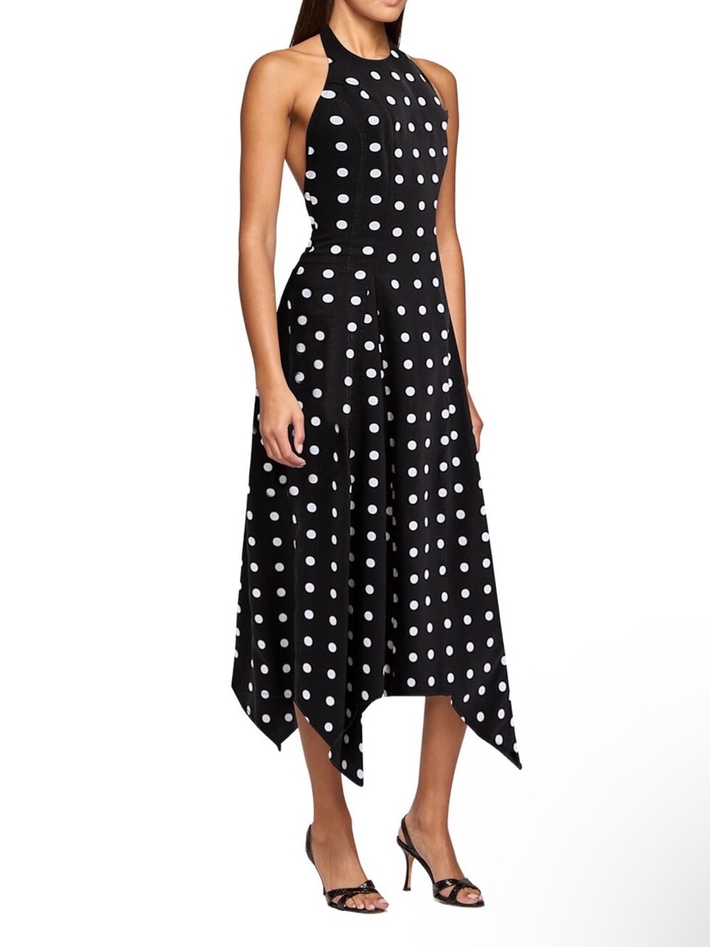 EB Denim Black Polka Dot Halter Midi Dress